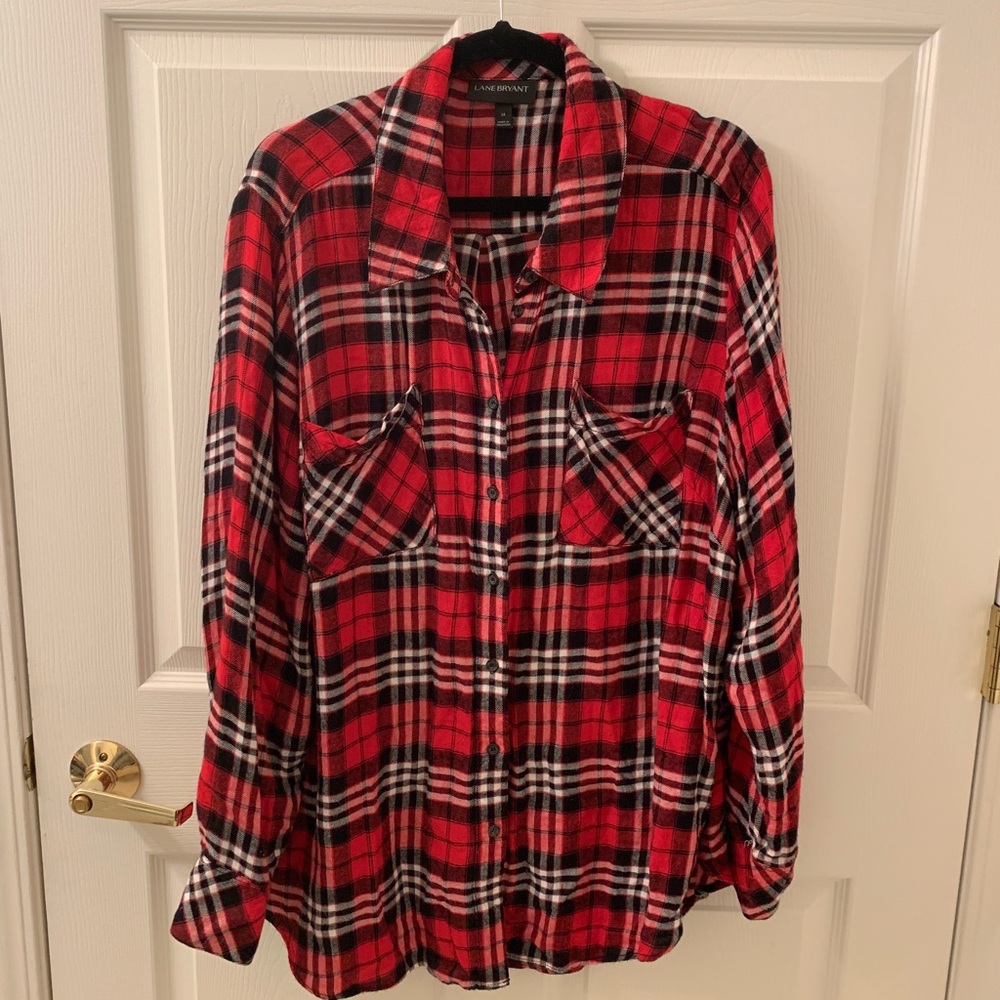 Lane Bryant Flannel/Plaid Button Down Shirt 24W